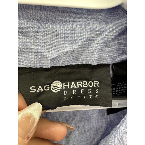 Womens Sag Harbor Blazer Size 10 Petite Blue Button Up Long Sleeve Collared - Picture 6 of 13